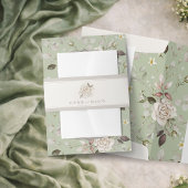 Sagegroene vintage rozen trouwuitnodiging kaart