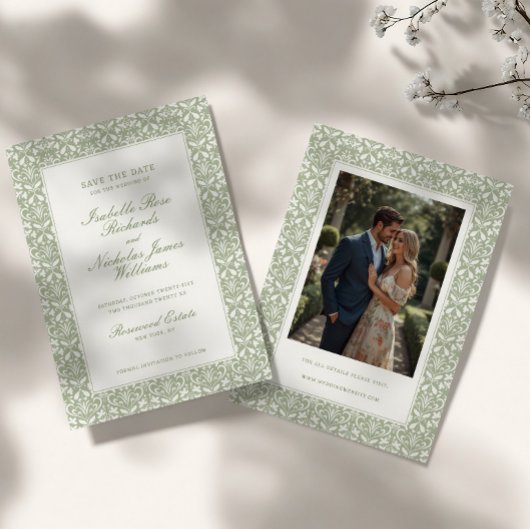 Sagegroene Vintage Tuinbruiloft Save The Date