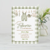 Sagegroene visser gingham baby shower kaart (Staand voorkant)