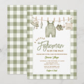 Sagegroene visser gingham baby shower kaart (Voorkant / Achterkant)