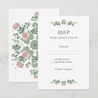 Sagegroene Volkse Bloemenen Huwelijks RSVP Kaartje