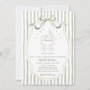 Sagegroene wagenkonijn babyshower uitnodiging