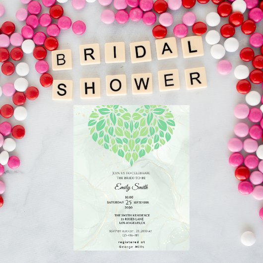 Sagegroene Watercolor Hart Bruiloft Feest Kaart