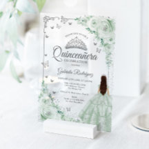 Sagegroene waterverfrozen Zilveren Quinceanera