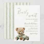 Sagegroene We Can Bearly Wait Baby Shower Kaart (Voorkant / Achterkant)