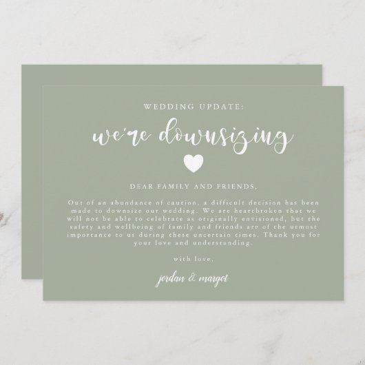 Sagegroene 'We downsizen' huwelijksupdate Aankondiging (Voorkant / Achterkant)