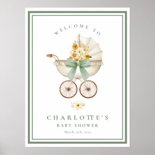 Sagegroene Welkomstposter voor Baby Shower Vintage Poster