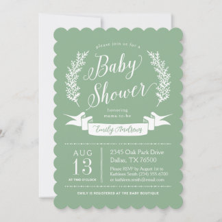 Sagegroene Whimsical Cottage Tuin Baby Shower Kaart