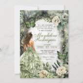 Sagegroene Whimsical Forest Quinceanera Kaart (Voorkant)