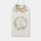 Sagegroene wieg baby shower cadeaulabel (Voorkant)