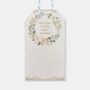 Sagegroene wieg baby shower cadeaulabel