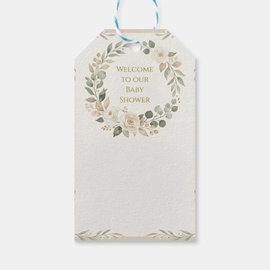 Sagegroene wieg baby shower cadeaulabel (Achterkant)
