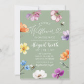 Sagegroene wilde bloem baby shower uitnodiging (Voorkant)