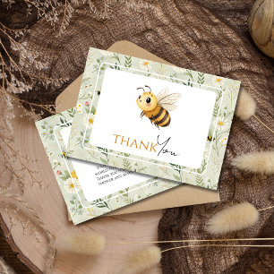 Sagegroene Wilde Bloem Bij Aangepaste Baby Shower Bedankkaart
