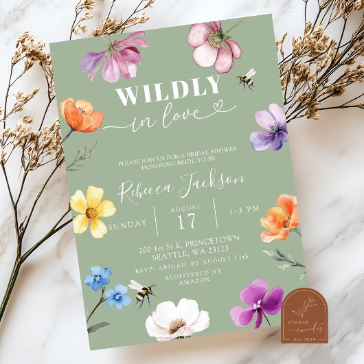 Sagegroene Wilde Bloem Bruidsdouche Verliefd Kaart