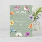 Sagegroene Wilde Bloem Bruidsdouche Verliefd Kaart (Staand voorkant)