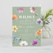 Sagegroene Wilde Bloem Bruiloft Feest Kaart (Staand voorkant)
