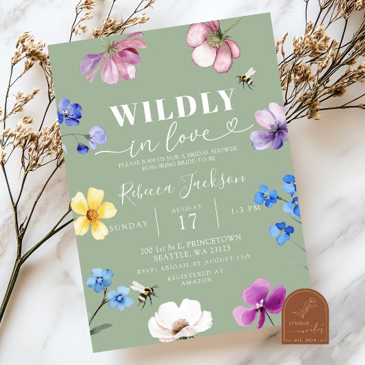 Sagegroene Wilde Bloem Bruiloftsdouche Verliefd Kaart