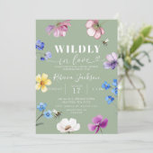 Sagegroene Wilde Bloem Bruiloftsdouche Verliefd Kaart (Staand voorkant)