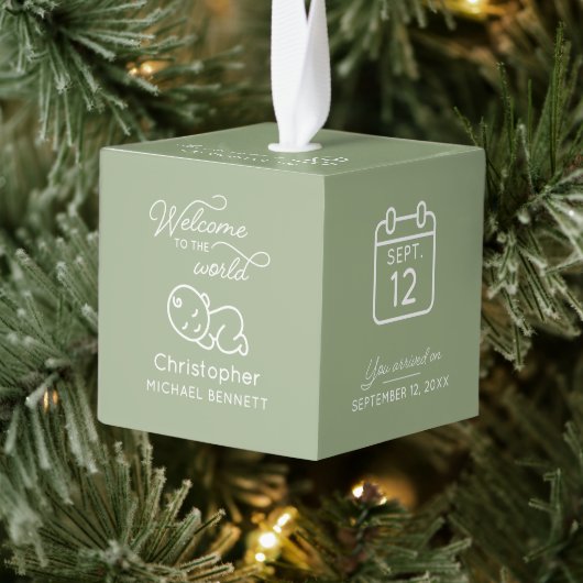 Sagegroene witte gepersonaliseerde geboorte stats decoratie (Boom)