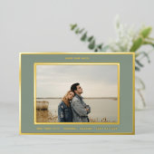 Sagegroene witte rand Goud bewaar onze datum Folie Uitnodiging (Staand Voorkant)