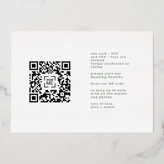 Sagegroene witte rand Goud bewaar onze datum Folie Uitnodiging (Achterkant)