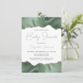 Sagegroene Zilveren Agate Baby Shower Uitnodiging (Staand voorkant)