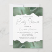 Sagegroene Zilveren Agate Baby Shower Uitnodiging (Voorkant)