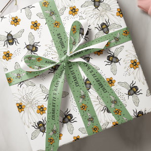 Sagegroene Zoemende Bijen Dank Je Baby Shower Grosgrain Lint