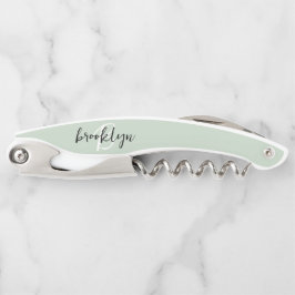 Sagegroene zwarte en witte script monogram kurkentrekker
