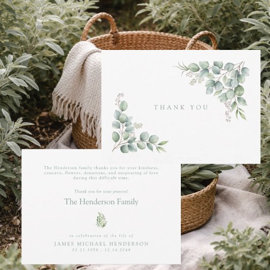 SageSimple Greenery Funeral Personalized Thank You Bedankkaart