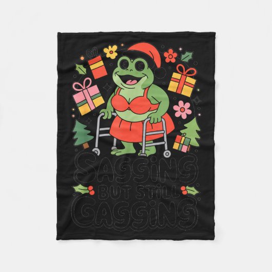 Sagging But Still Gagging Funny Christmas Frog Hol Fleece Deken (Voorkant)