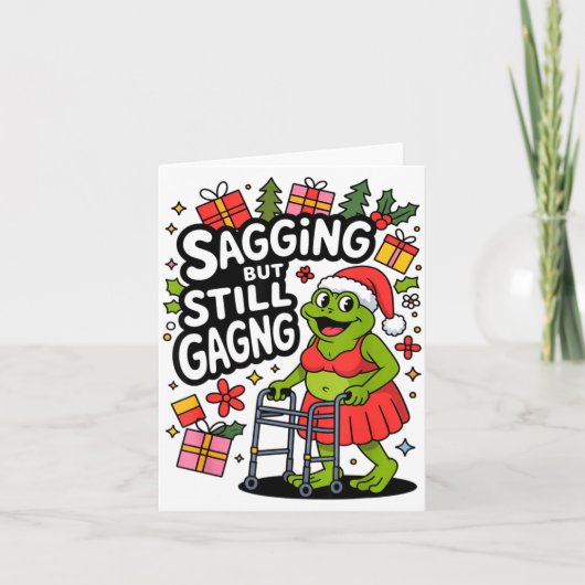 Sagging But Still Gagging Funny Christmas Frog Hol Kaart (Voorkant)