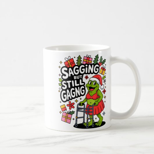 Sagging But Still Gagging Funny Christmas Frog Hol Koffiemok (Rechts)