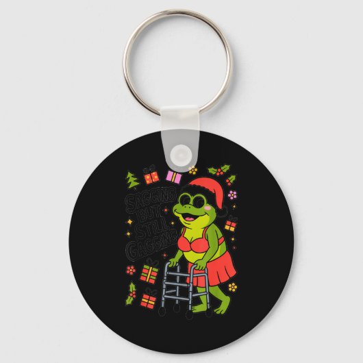 Sagging But Still Gagging Funny Christmas Frog Hol Sleutelhanger (Voorkant)