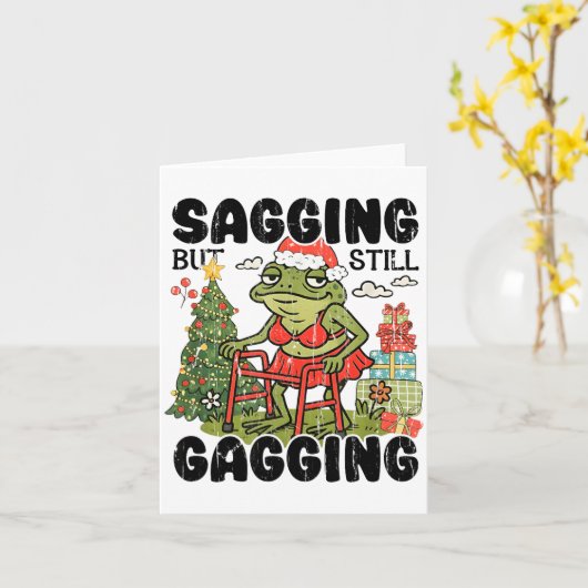 Sagging But Still Gagging, Funny Christmas Meme Kaart (Gele Bloem)