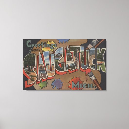 Saginaw, Michigan - Scenes met grote letters Canvas Afdruk (Voorkant)