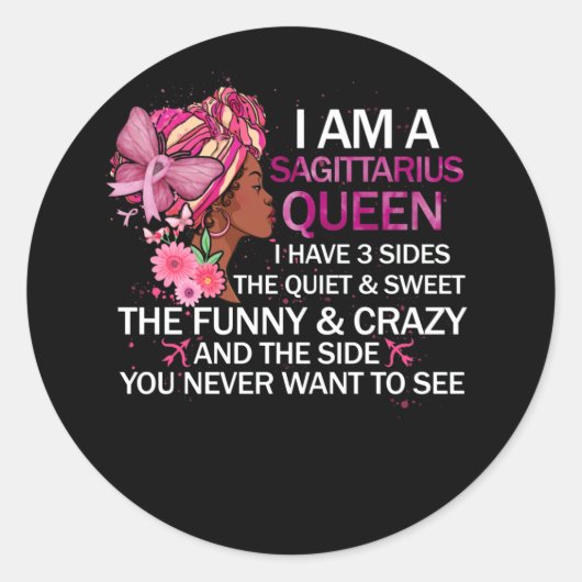 Sagittarius Black Queen I have 3 Sides April Girl Ronde Sticker (Voorkant)