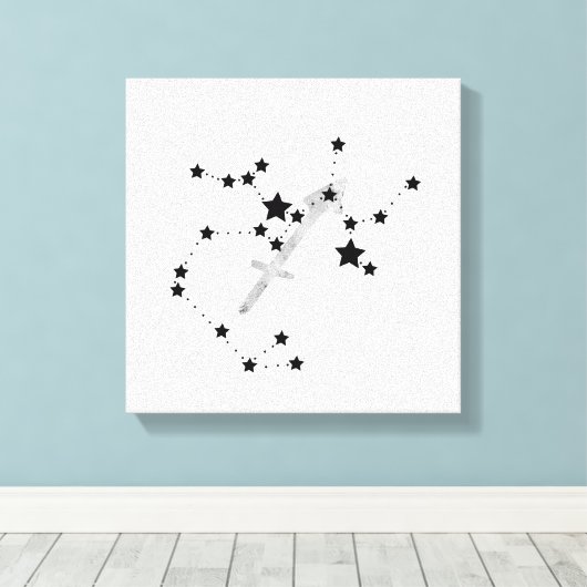 Sagittarius black & Silver constellation zodiac Canvas Afdruk (Insitu (Houten vloer))