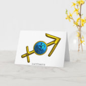 SAGITTARIUS Blue Turquoise.Gold Zodiac Birthday Kaart (Gele Bloem)