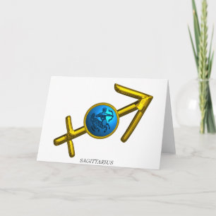 SAGITTARIUS Blue Turquoise.Gold Zodiac Birthday Kaart