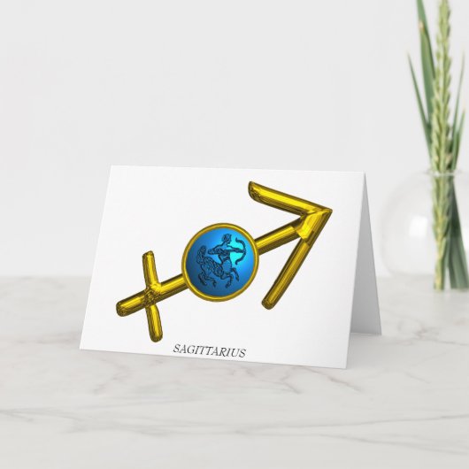SAGITTARIUS Blue Turquoise.Gold Zodiac Birthday Kaart (Voorkant)