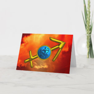 SAGITTARIUS Blue Turquoise, Gold Zodiac Birthday Kaart