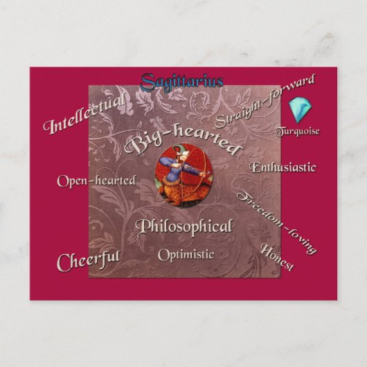 Sagittarius characteristics zodiac card briefkaart (Voorkant)