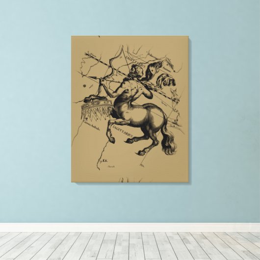 Sagittarius Constellation Hevelius 1690 Engraving Canvas Afdruk (Insitu (Houten vloer))