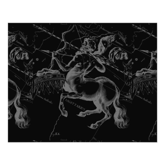 Sagittarius Constellation Hevelius circa 1690 Foto Afdruk (Voorkant)