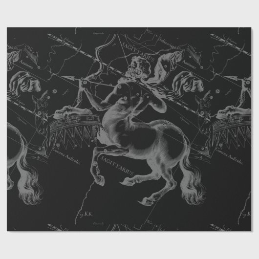 Sagittarius Constellation Hevelius Map on Black Cadeaupapier (Vlak)