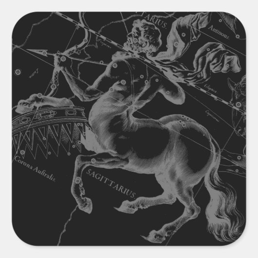 Sagittarius Constellation Hevelius Map on Black Vierkante Sticker (Voorkant)