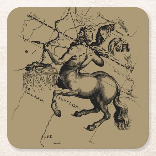 Sagittarius Constellation Map Hevelius 1690 Kartonnen Onderzetters (Voorkant)