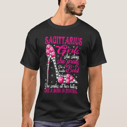 Sagittarius Girl als een baas in de diamant T-shirt (Voorkant)